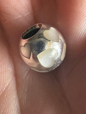 *Retired* Pandora 925 Sterling Silver Love Me Mother of Pearl Hearts Charm